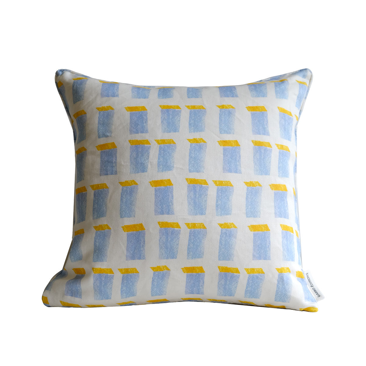 Windows Linen Cushion 45x45cm | White Blue and Yellow Linen