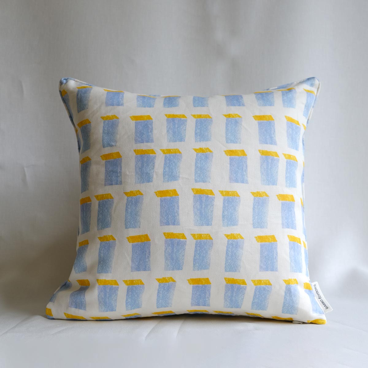 Windows Linen Cushion 45x45cm | White Blue and Yellow Linen