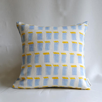 Windows Linen Cushion 45x45cm | White Blue and Yellow Linen