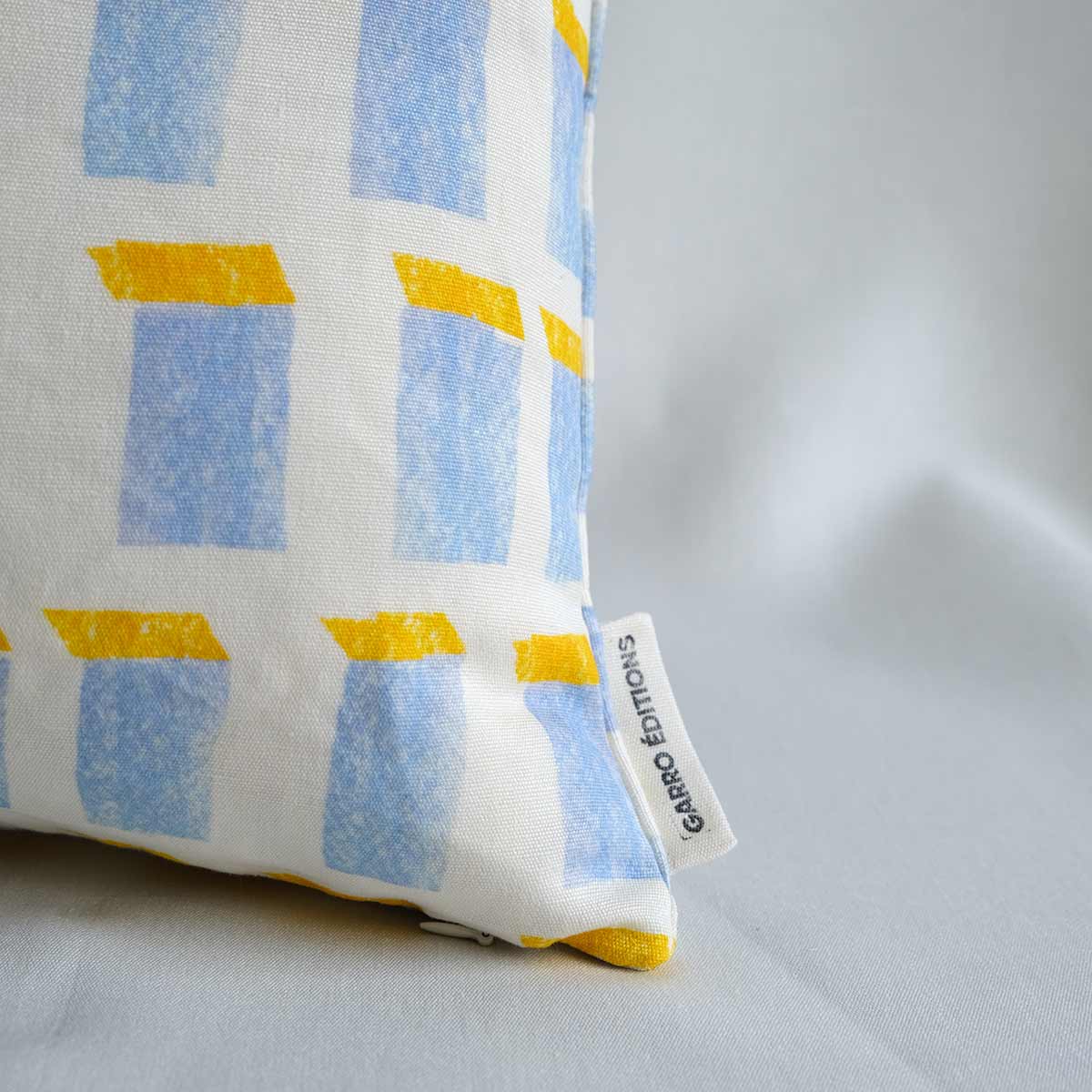 Windows Linen Cushion 45x45cm | White Blue and Yellow Linen