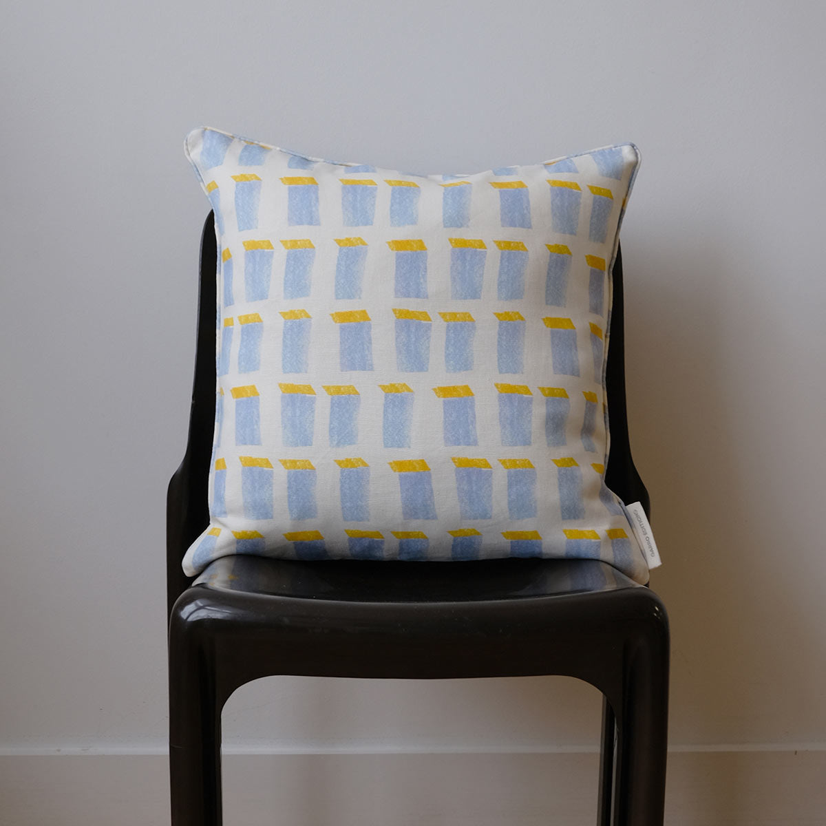Windows Linen Cushion 45x45cm | White Blue and Yellow Linen