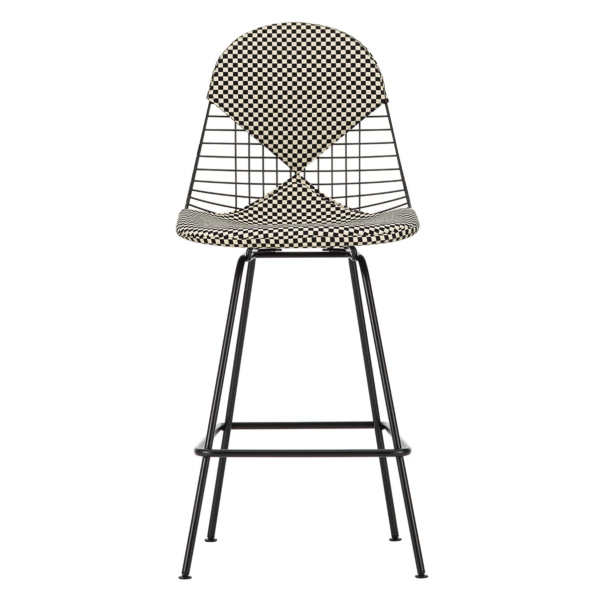 Eames Wire Stool Medium Upholstered | Black/White Checker 01 Upholstery