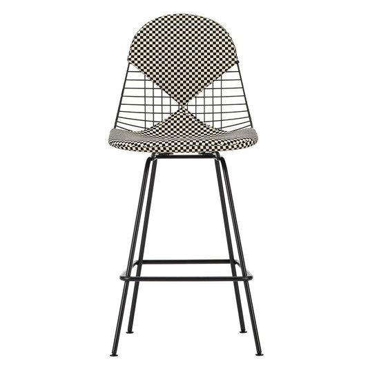 Eames Wire Stool Medium Upholstered | Black/White Checker 01 Upholstery