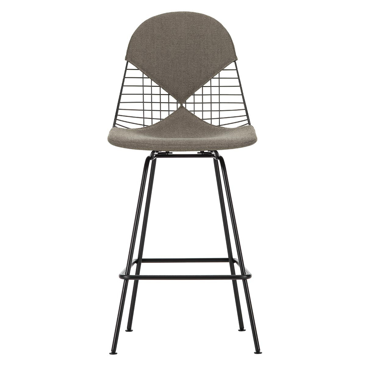 Eames Wire Stool Medium Upholstered | Nero/Ivory Hopsak 23 Upholstery