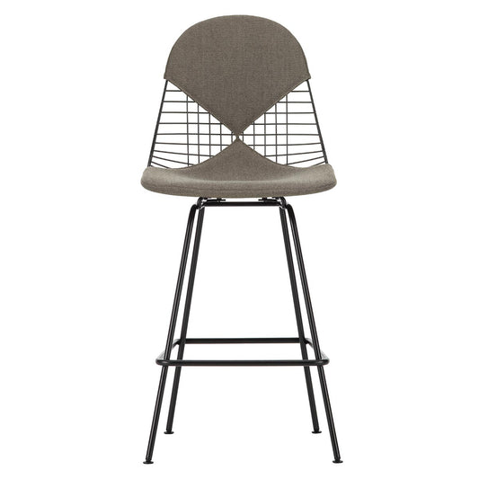Eames Wire Stool Medium Upholstered | Nero/Ivory Hopsak 23 Upholstery