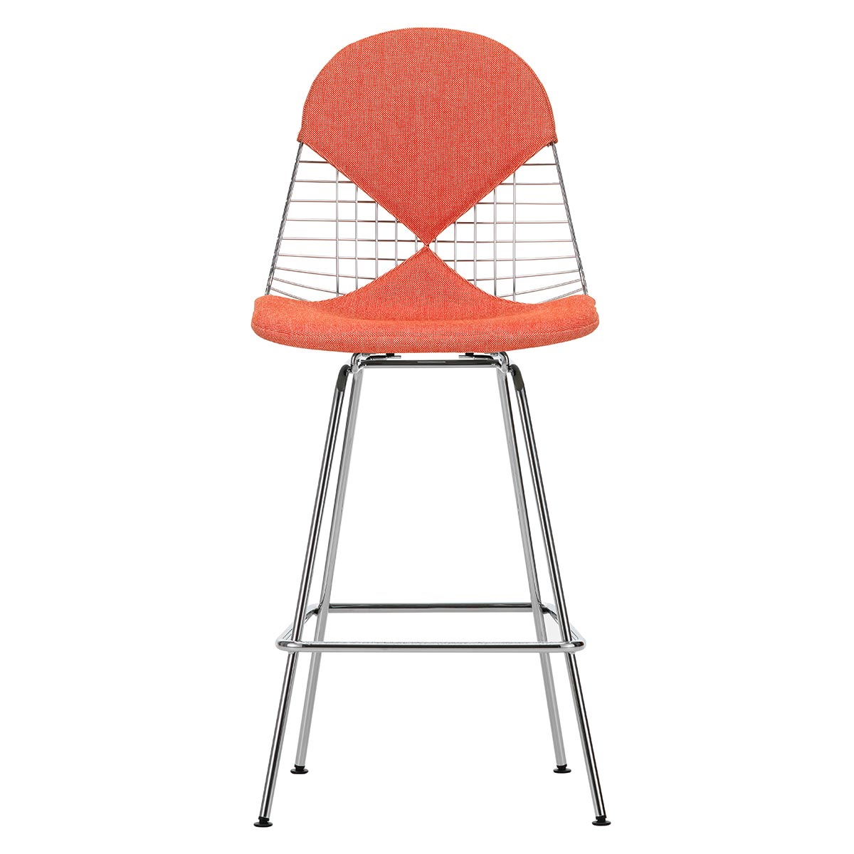 Eames Wire Stool Medium Upholstered | Poppy Red/Ivory 67 Hopsak Upholstery