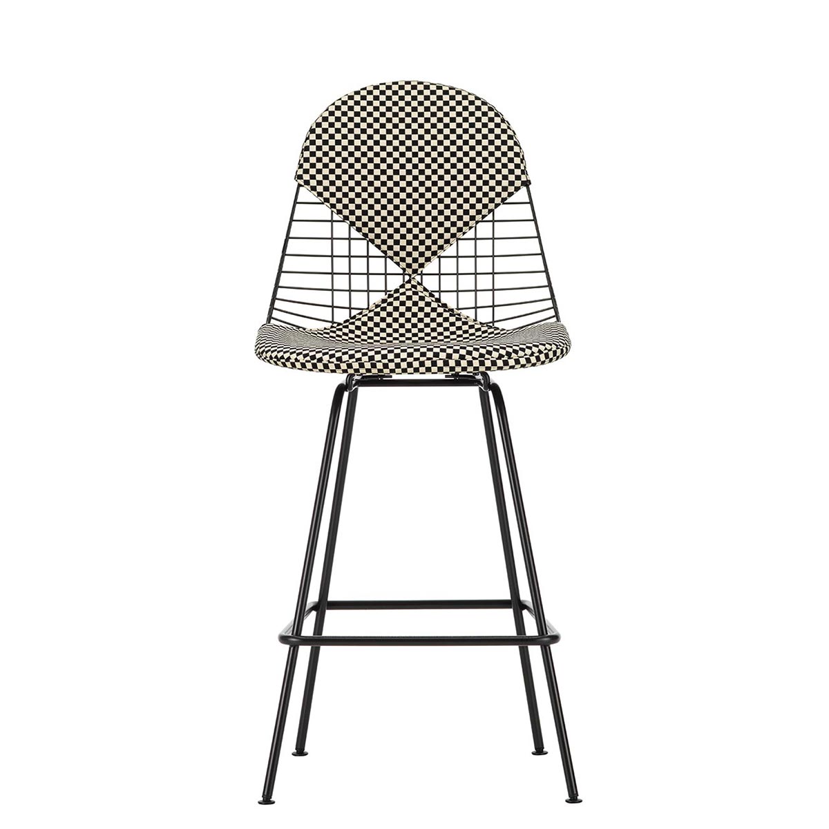 Eames Wire Stool Medium Upholstered | Black/White Checker 01 Upholstery