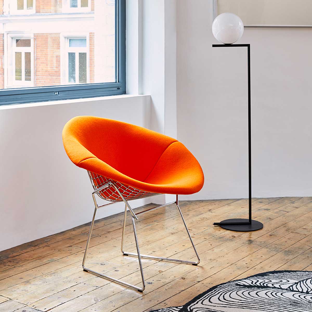 Bertoia Diamond Chair | Upholstered in Orange Tonus 125 Wool Fabric