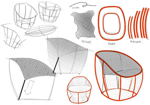 Sketches of the Membrane chair for ClassiCon