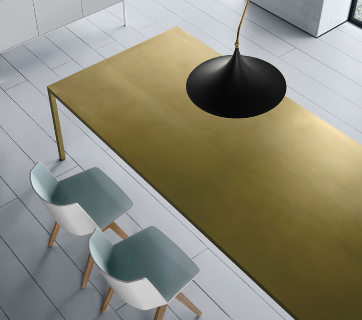MDF Italia Tense Material Table Brass Aiku Chairs