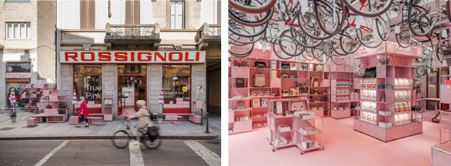 USM's True Pink installation at Rossignoli bike shop for Milan Design Week 2022 Photographed by Maris Mezulis