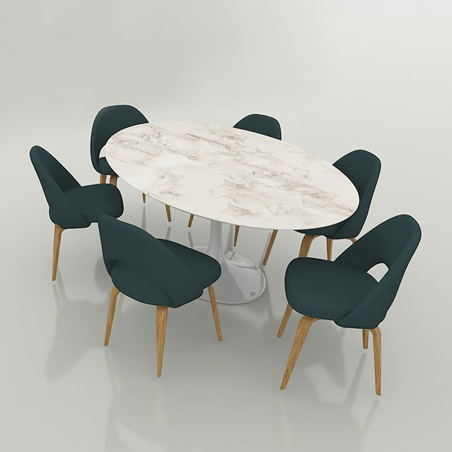 Medium Saarinen table with six Conference chairs