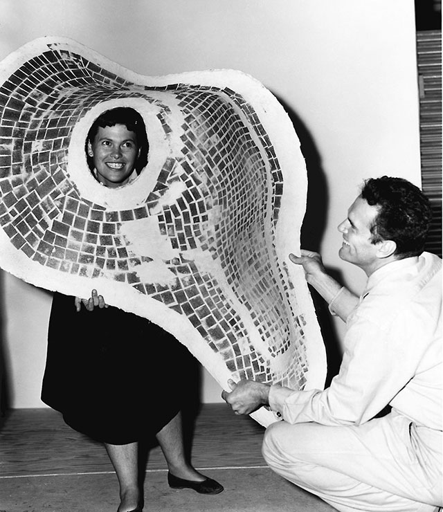Ray Eames with Charles and a fibreglass shell of La Chaise