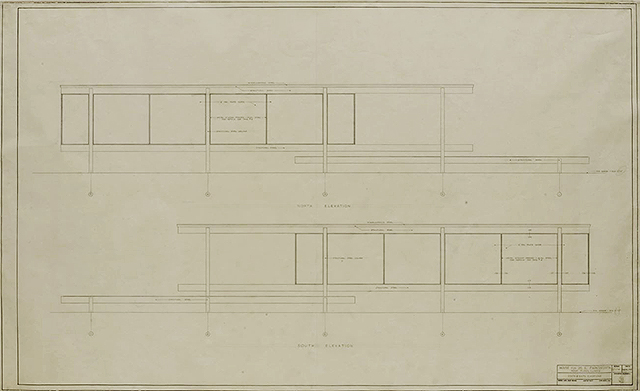 Elevation of The Farnsworth House by Mies van der Rohe, Illinois 1949 MoMA © 2023 Artists Rights Society (ARS)