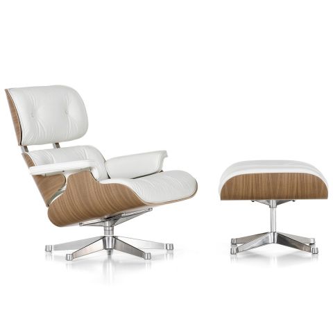 Charles and Ray Eames Classic White Lounge Chair and Ottoman for Vitra - Aram Store
