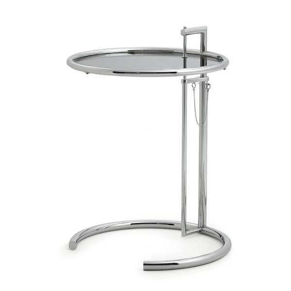 【HKJ】E1027 SideTable ミッドセンチュリー Mid Century Glass & Chrome Round Side Table by Eileen Gray